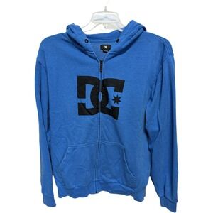 Retro Y2K DC Men's Unisex Skater Full Zip Blue Black Hoodie Jacket Size Large